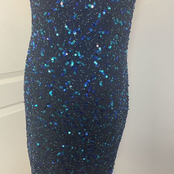 Y2K 00s George Size 12 Cowl Sequin Dress Green Black Festive Xmas - Picture 8 of 13